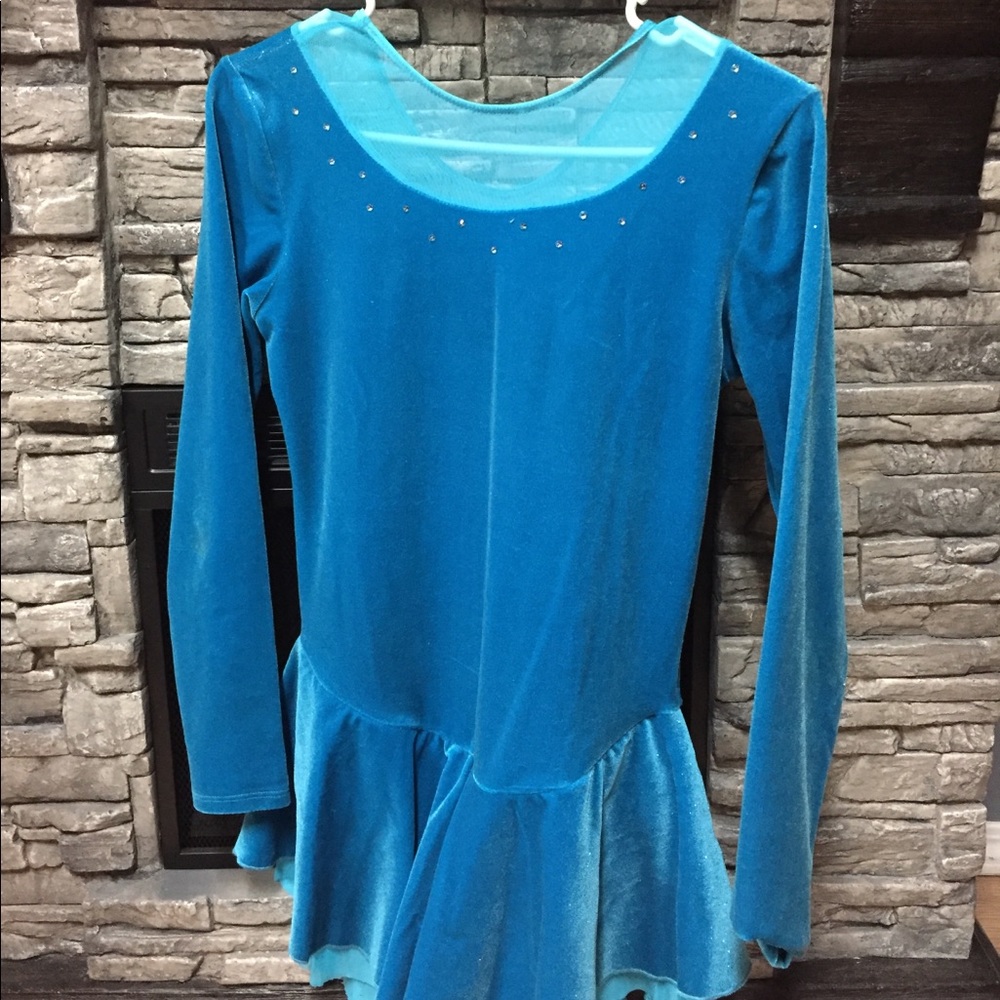Chloe Noel blue velvet ice skating dress